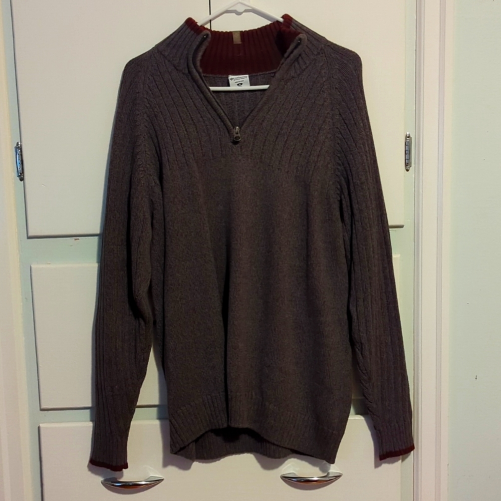 Columbia Men's Quarter Zip Sweater Medium Grey Rib Knit Pullover